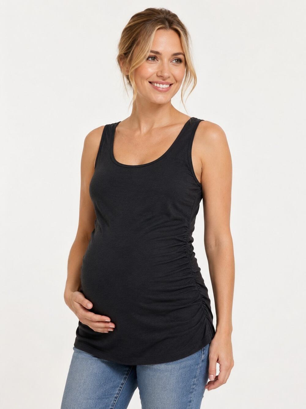 NWT Maternity Tank Top XS Black Rouched Side Stretch Pregnancy Basic